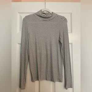 Cream and black stripe mock neck tee
